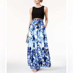Floral Blue and Black Betsey & Adam Gown